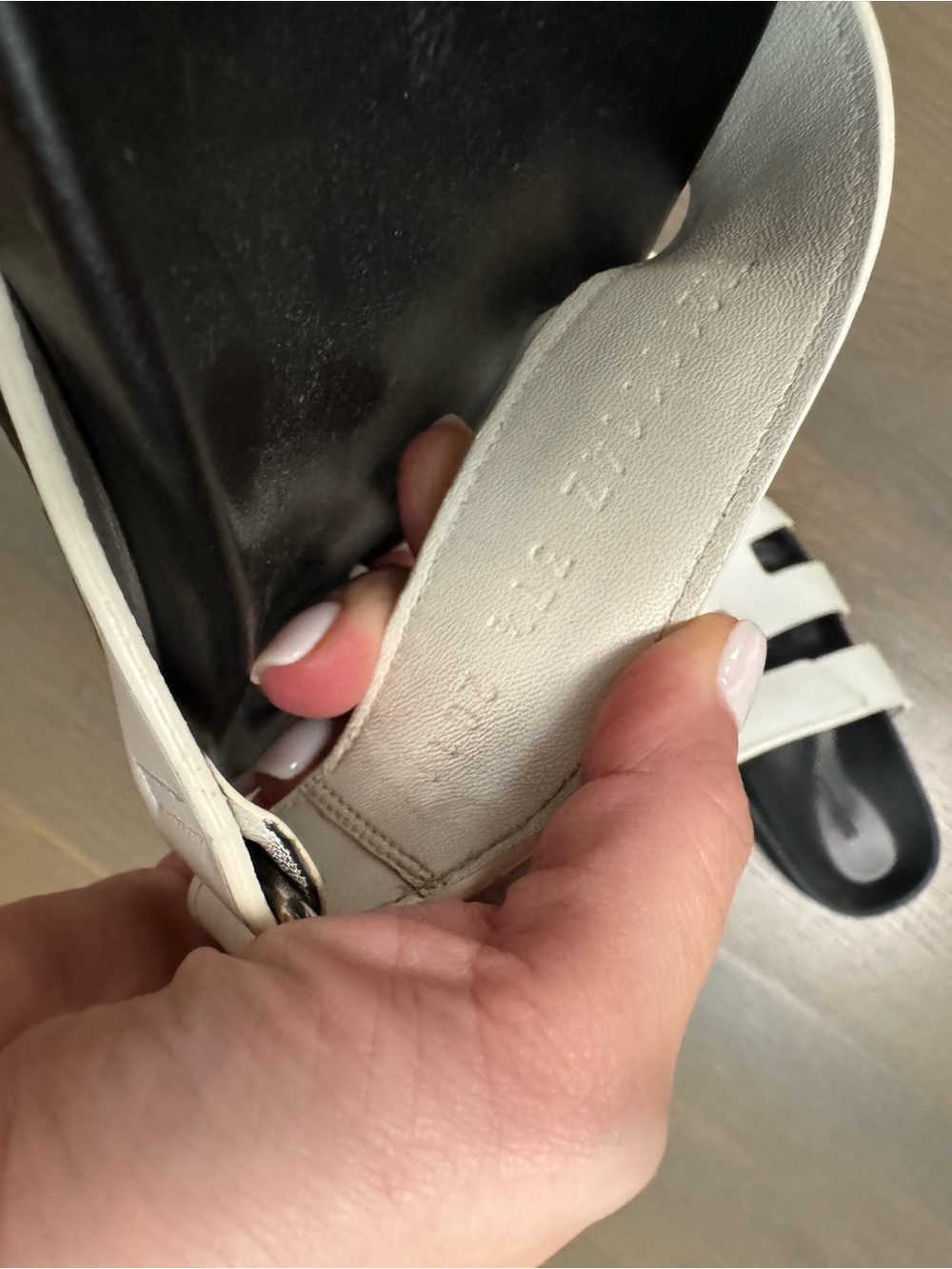 Hermes White and Black Leather Slide Sandals - Picture 3 of 3